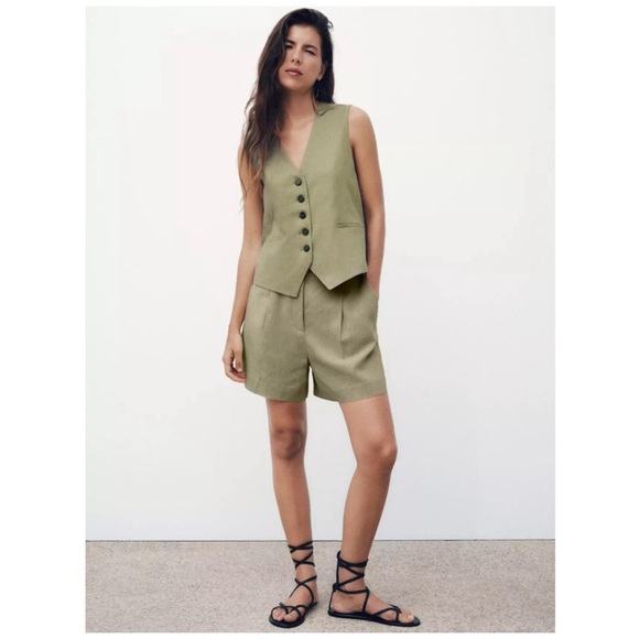 Zara Linen Blend Button Front Vest - Picture 10 of 10